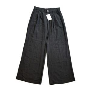 Miou Muse Wide Leg Pant Women L/XL Black High Rise City Chic Pleated Minimalist